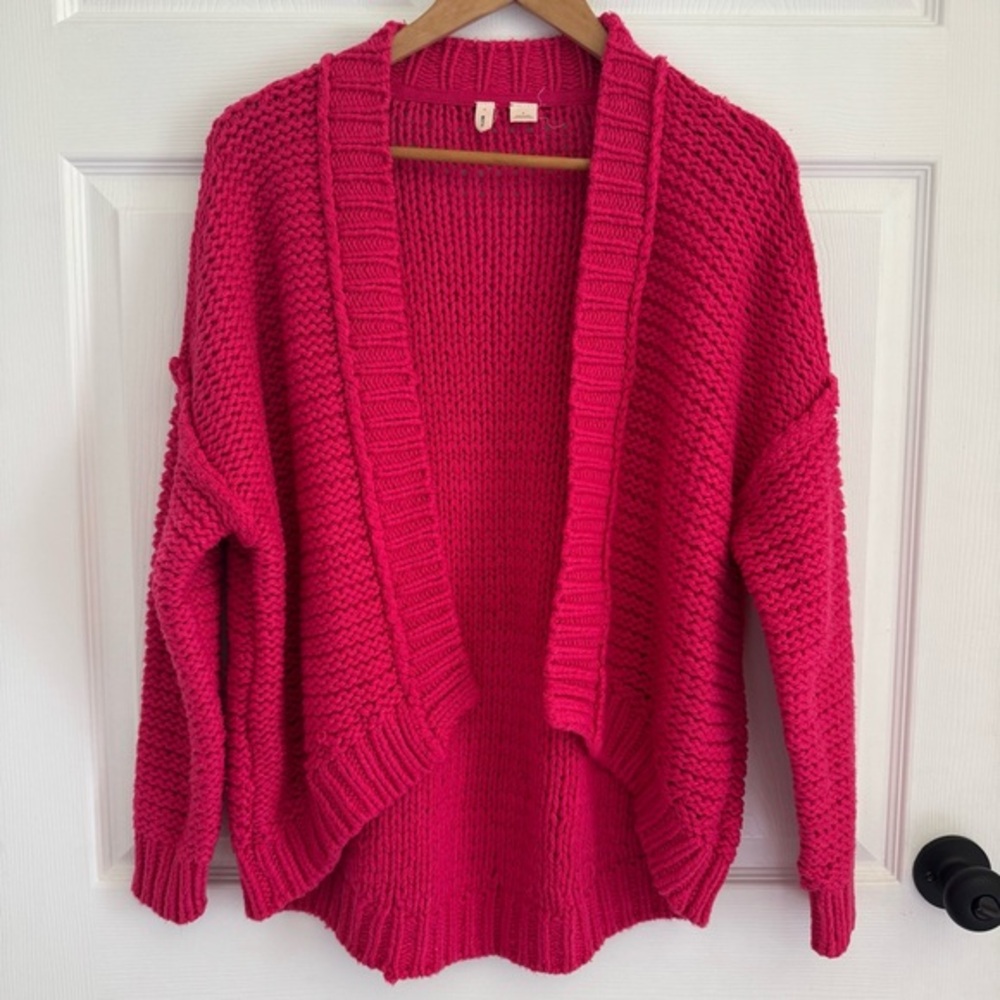 Moth Anthropologie Hot Pink Chunky Knit Open Front Cardigan Sweater